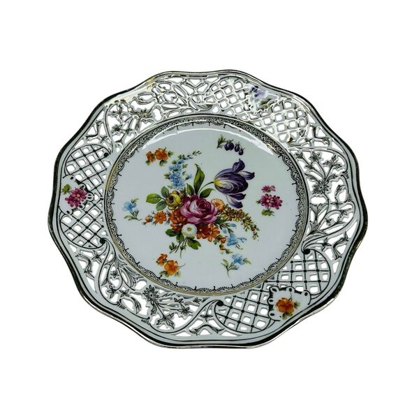 Schumann Dresden Bouquet Pierced Wall Plate 8" Germany Vintage Fine Porcelain - Picture 2 of 7